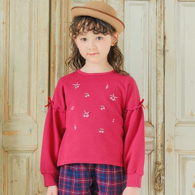 ベビー服 女の子 キッズ ドドラー ジュニア 袖リブ フリル さくらんぼ リボン 音符 刺繍