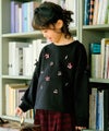 ベビー服 女の子 キッズ ドドラー ジュニア 袖リブ フリル さくらんぼ リボン 音符 刺繍 ブラック(00) モデル画像アップ