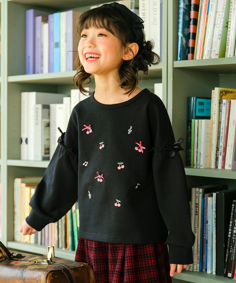 さくらんぼ 音符 刺繍 リボン トレーナー