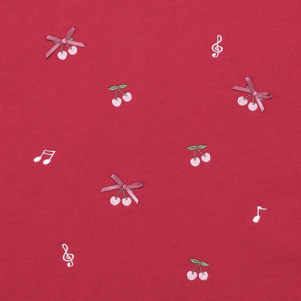ベビー服 女の子 キッズ ドドラー ジュニア 袖リブ フリル さくらんぼ リボン 音符 刺繍 ピンク(02) デザインポイント1