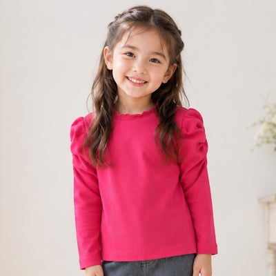 子供服 女の子 こども 子ども服 こども服 キッズ ジュニア 無地 シャーリング袖 カットソー ティーシャツ