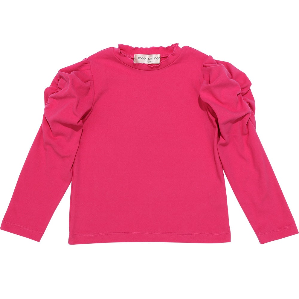 子供服 女の子 こども 子ども服 こども服 キッズ ジュニア 無地 シャーリング袖 カットソー ティーシャツ ピンク(02) 正面