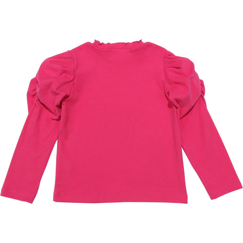 子供服 女の子 こども 子ども服 こども服 キッズ ジュニア 無地 シャーリング袖 カットソー ティーシャツ ピンク(02) 背面
