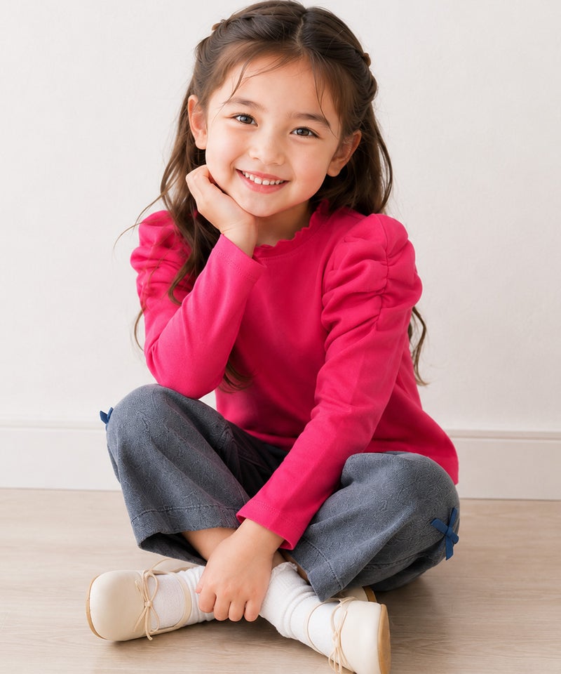 【女の子】小学生におすすめのおしゃれなプチプラ子供服　シャーリング袖 Tシャツ