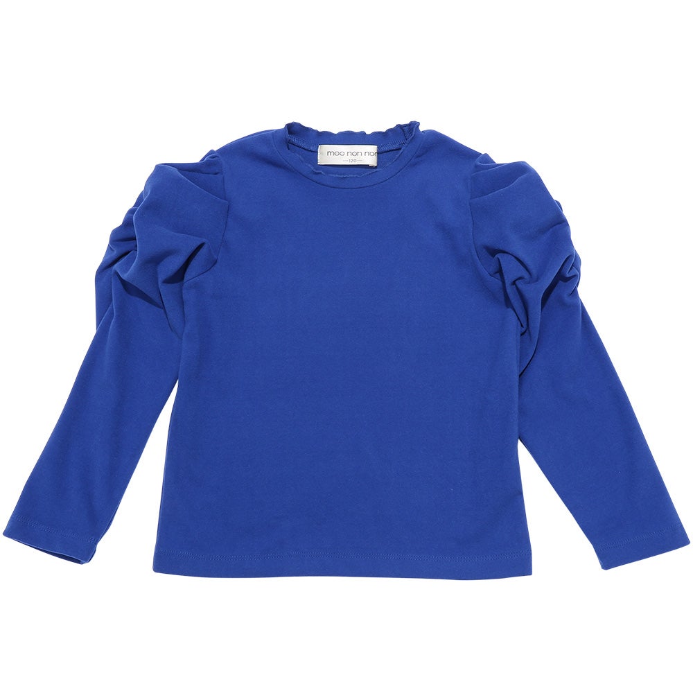 子供服 女の子 こども 子ども服 こども服 キッズ ジュニア 無地 シャーリング袖 カットソー ティーシャツ ブルー(61) 正面