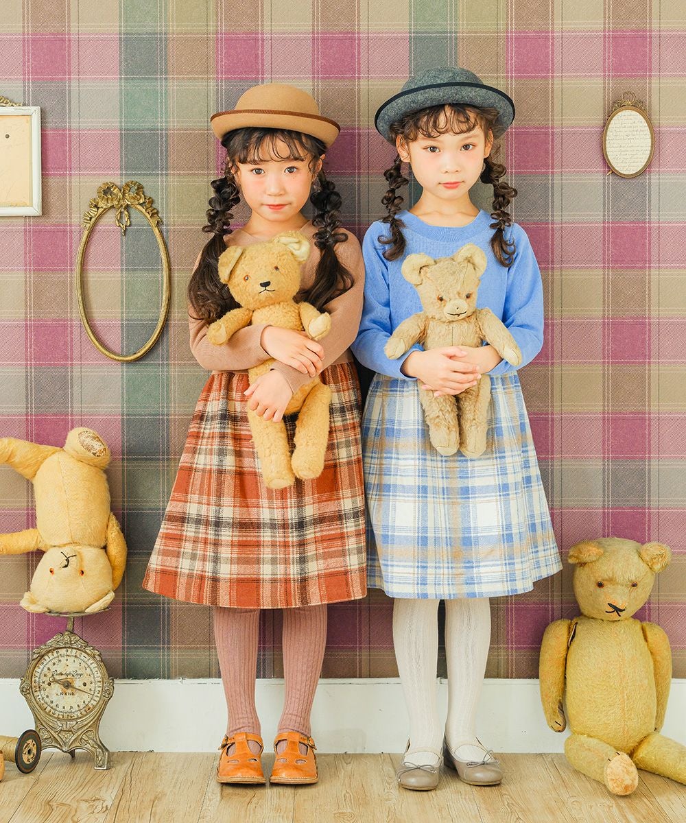 子供服 女の子 チェック柄 裏地付き ドッキングワンピース ブルー(61) モデル画像4