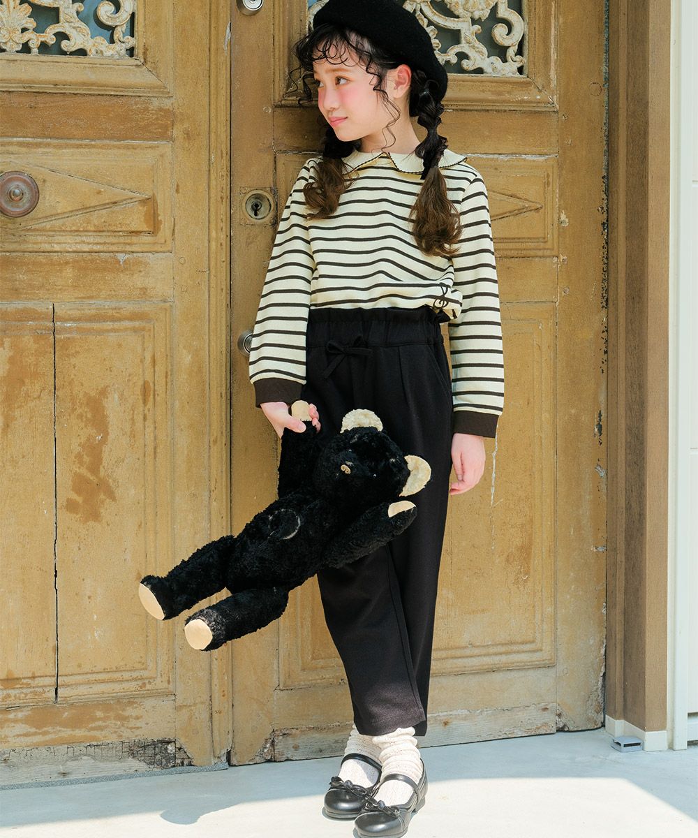 子供服 女の子 音符刺繍 ストレッチ ロングパンツ ブラック(00) モデル画像2