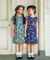子供服 女の子 日本製 裏地つき 花柄 ワンピース ネイビー(06) モデル画像4