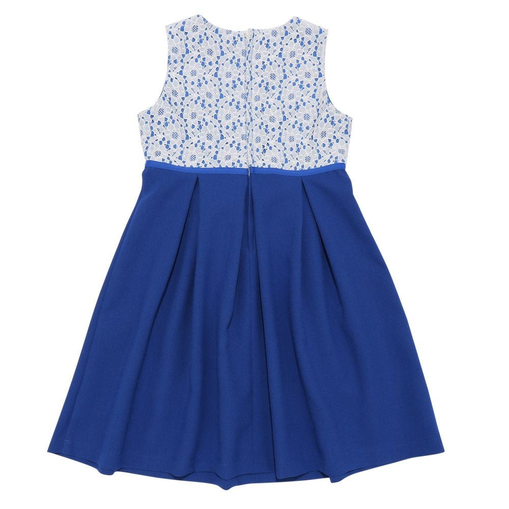 子供服 女の子 日本製リボンつき半袖花柄レースワンピース ネイビー(06) 背面