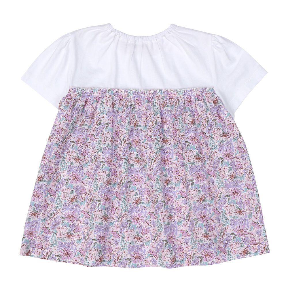 ベビー服 女の子 オリジナル花柄 リボン ドッキングTシャツ パープル(91) 背面