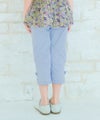 子供服 女の子 音符 ロゴ リボン付き 七分丈ストレッチパンツ ブルー(61)