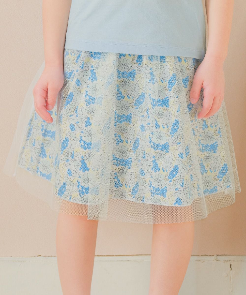 子供服 女の子 オリジナル花柄 チュールスカート グリーン(08) 