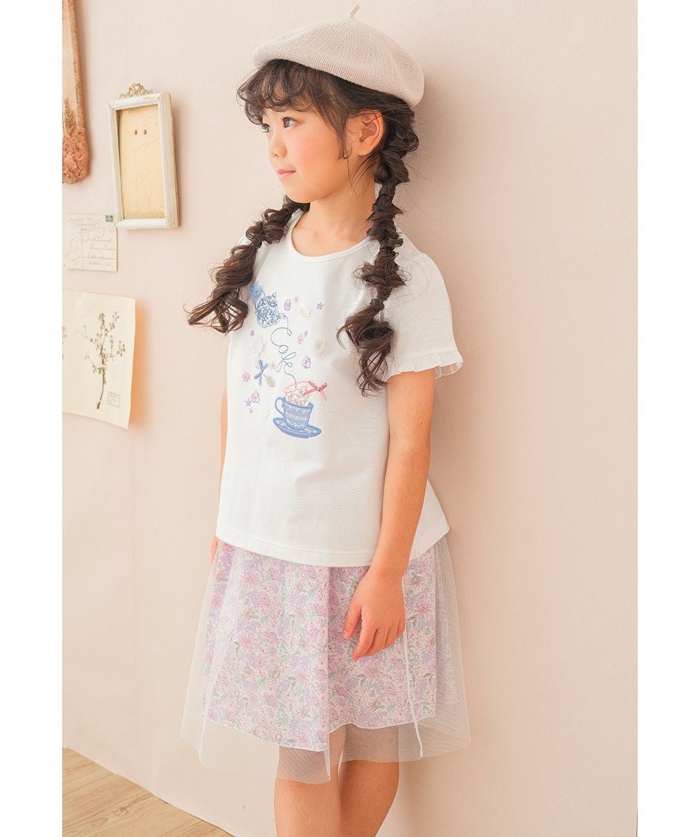 子供服 女の子 オリジナル花柄 チュールスカート パープル(91) モデル画像全身