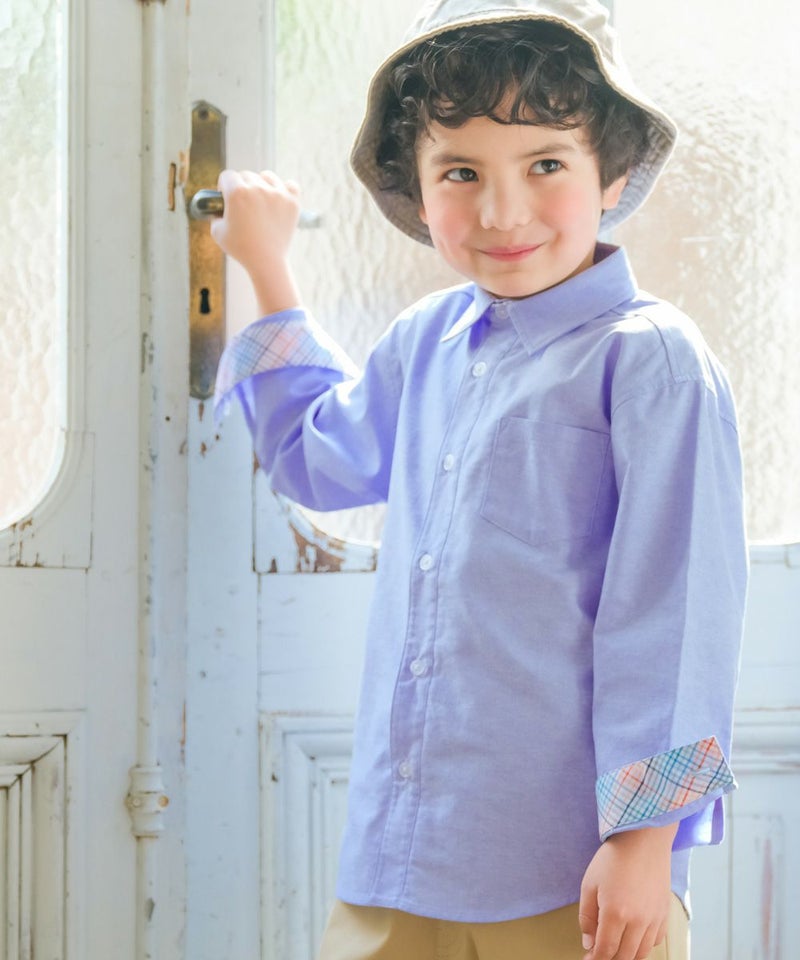 子供服 男の子 チェック柄切り替え ボタン シャツ