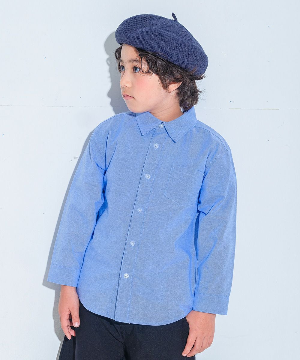 子供服 男の子 チェック柄切り替え ボタン シャツ ブルー(61) モデル画像アップ