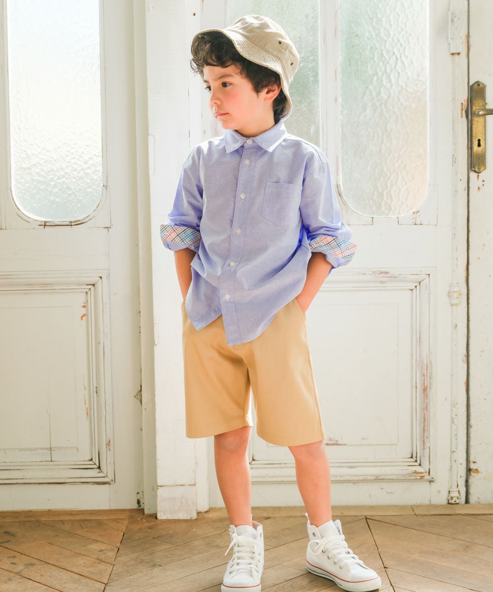 子供服 男の子 チェック柄切り替え ボタン シャツ ブルー系(63) モデル画像1