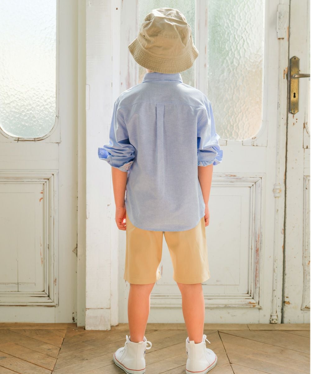 子供服 男の子 チェック柄切り替え ボタン シャツ ブルー系(63) モデル画像2