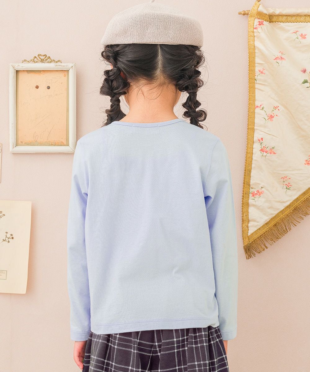 子供服 女の子 こども服 子ども服 綿100％ ロンT トドラー キッズ ジュニア ラメ きらきら リボン モチーフ プリント ブルー(61) モデル画像3
