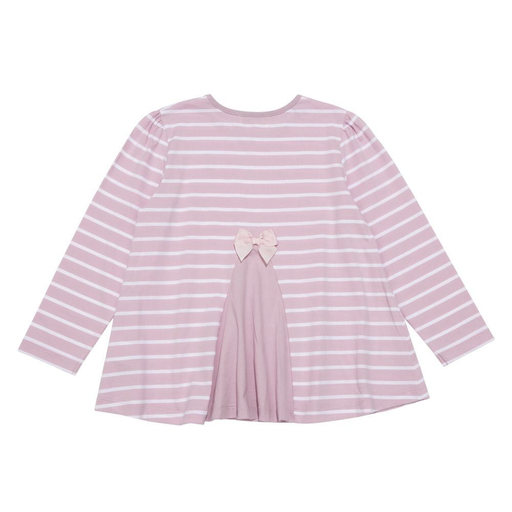 子供服 女の子 バックリボン ＆ 音符 刺繍 ボーダー Tシャツ ピンク(02) 背面