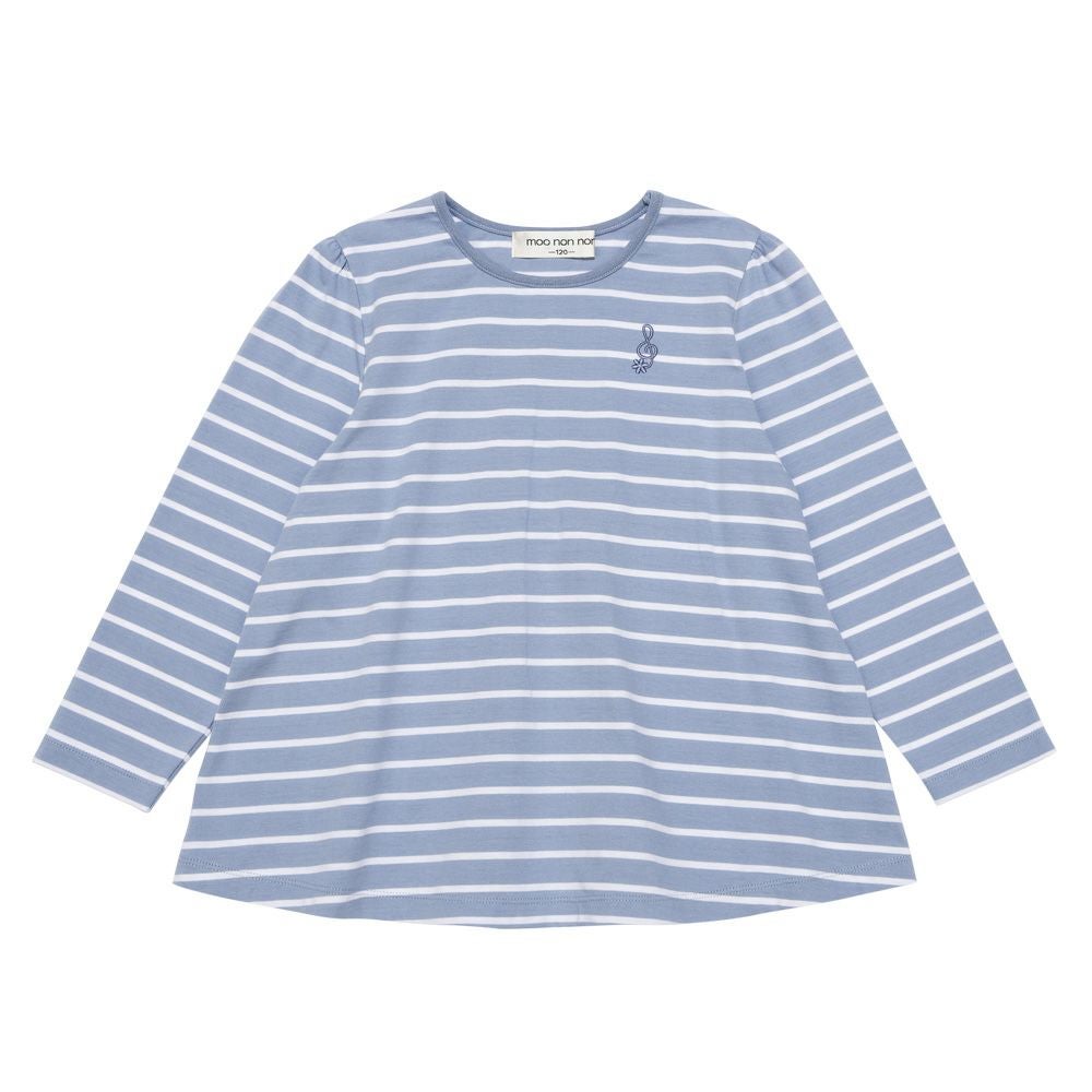 子供服 女の子 バックリボン ＆ 音符 刺繍 ボーダー Tシャツ ブルー(61) 正面