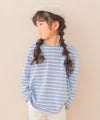 子供服 女の子 バックリボン ＆ 音符 刺繍 ボーダー Tシャツ ブルー(61) モデル画像2