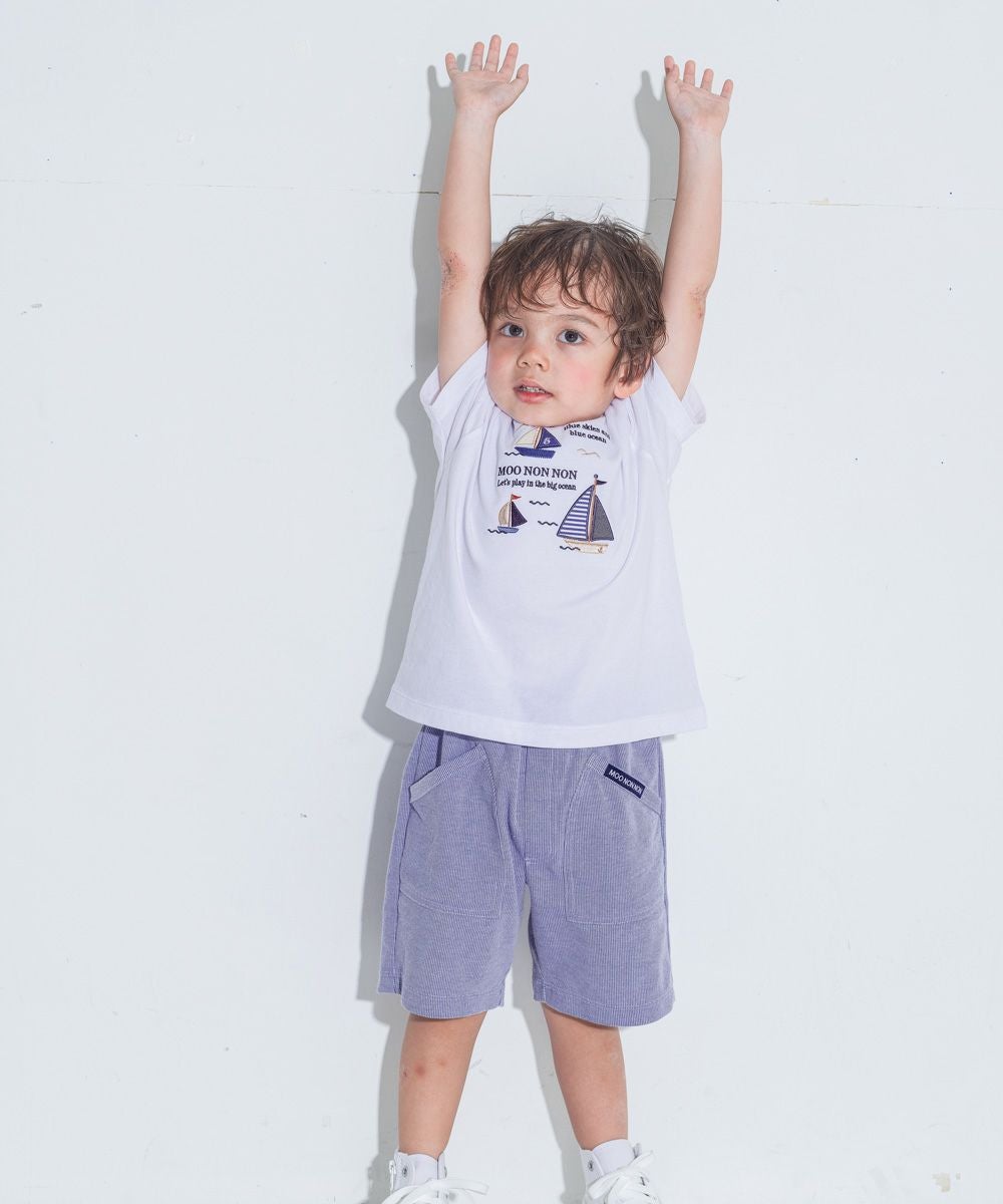 ベビー服 男の子 綿100％ ロゴ ヨット 刺繍 Tシャツ オフホワイト(11) モデル画像全身