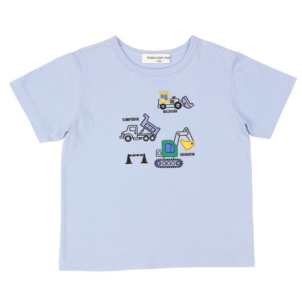 ベビー服 男の子 綿100％ 働く車 刺繍 ワッペン Tシャツ ブルー(61) 正面