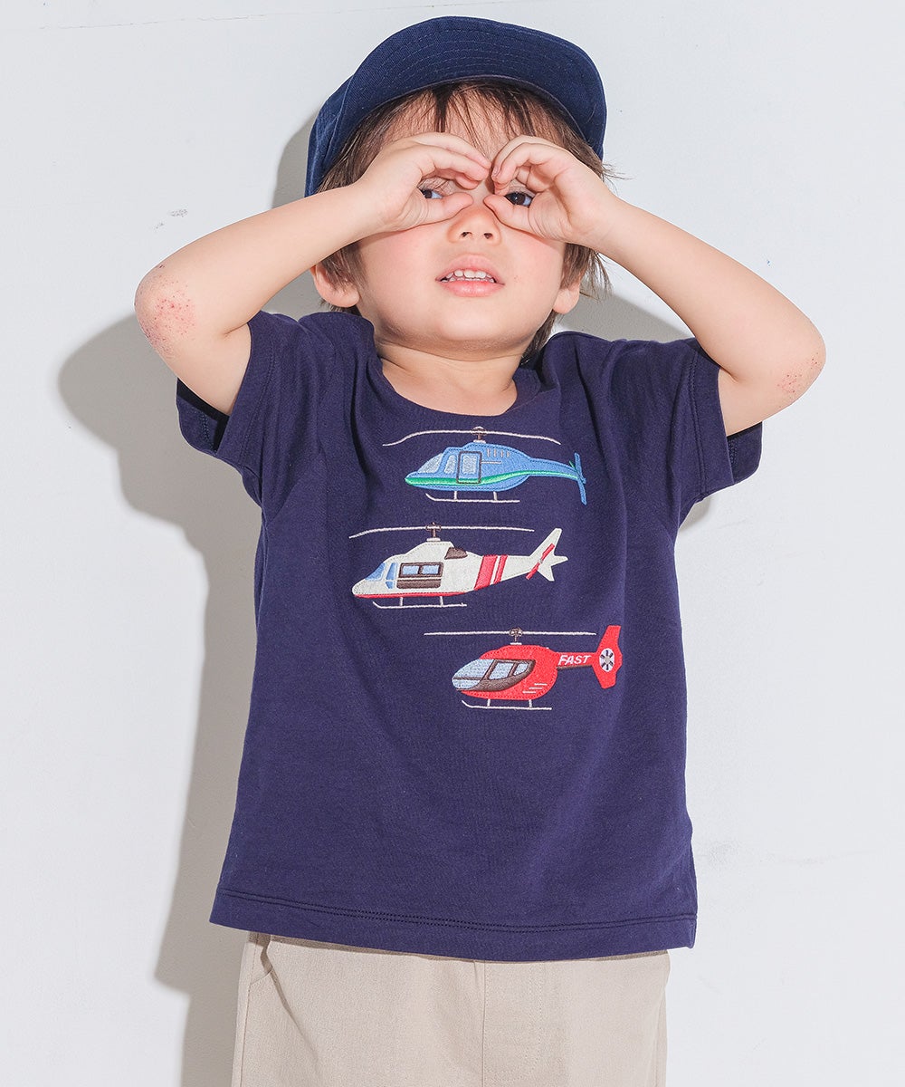ベビー服 男の子 子ども服 こども キッズ 綿100％ コットン ヘリコプター ワッペン ティーシャツ