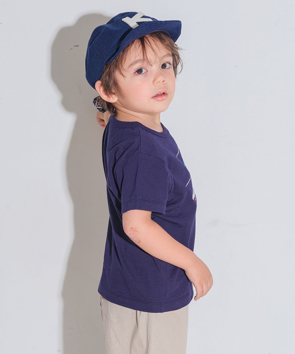 ベビー服 男の子 子ども服 こども キッズ 綿100％ コットン ヘリコプター ワッペン ティーシャツ ネイビー(06) モデル画像2