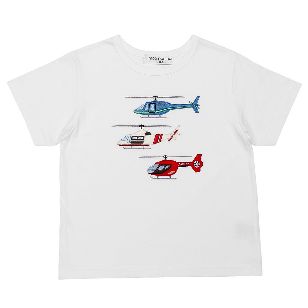 ベビー服 男の子 子ども服 こども キッズ 綿100％ コットン ヘリコプター ワッペン ティーシャツ オフホワイト(11) 正面