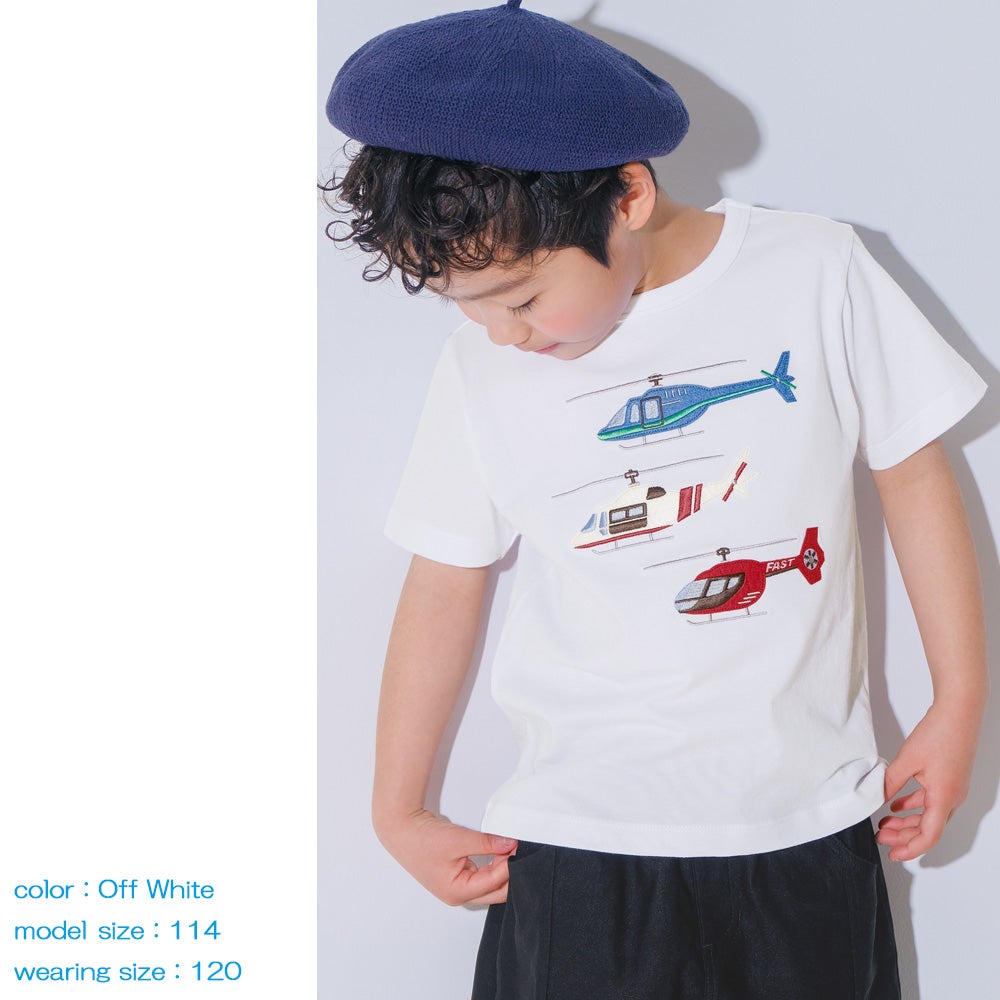 ベビー服 男の子 子ども服 こども キッズ 綿100％ コットン ヘリコプター ワッペン ティーシャツ