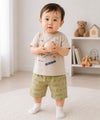 ベビー服 男の子 綿100％ 電車 プリント ハーフパンツ カーキ(82)