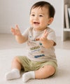 ベビー服 男の子 綿100％ 電車 プリント ハーフパンツ カーキ(82)