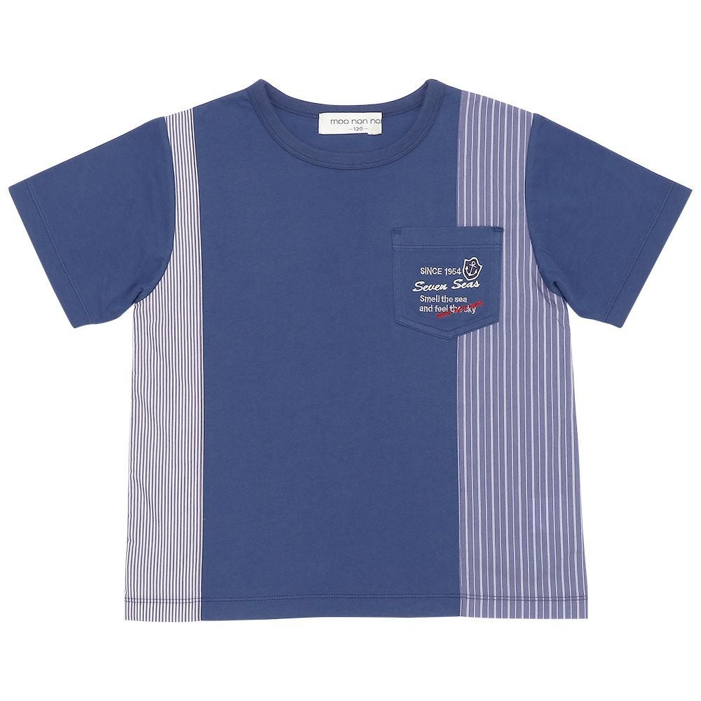 子供服 男の子 綿１００％ ストライプ柄 Tシャツ ネイビー(06) 正面