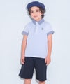 ベビー服 男の子 子ども服 こども キッズ ジュニア 綿 コットン ストライプ 襟付き　ロゴワッペン　ティーシャツ