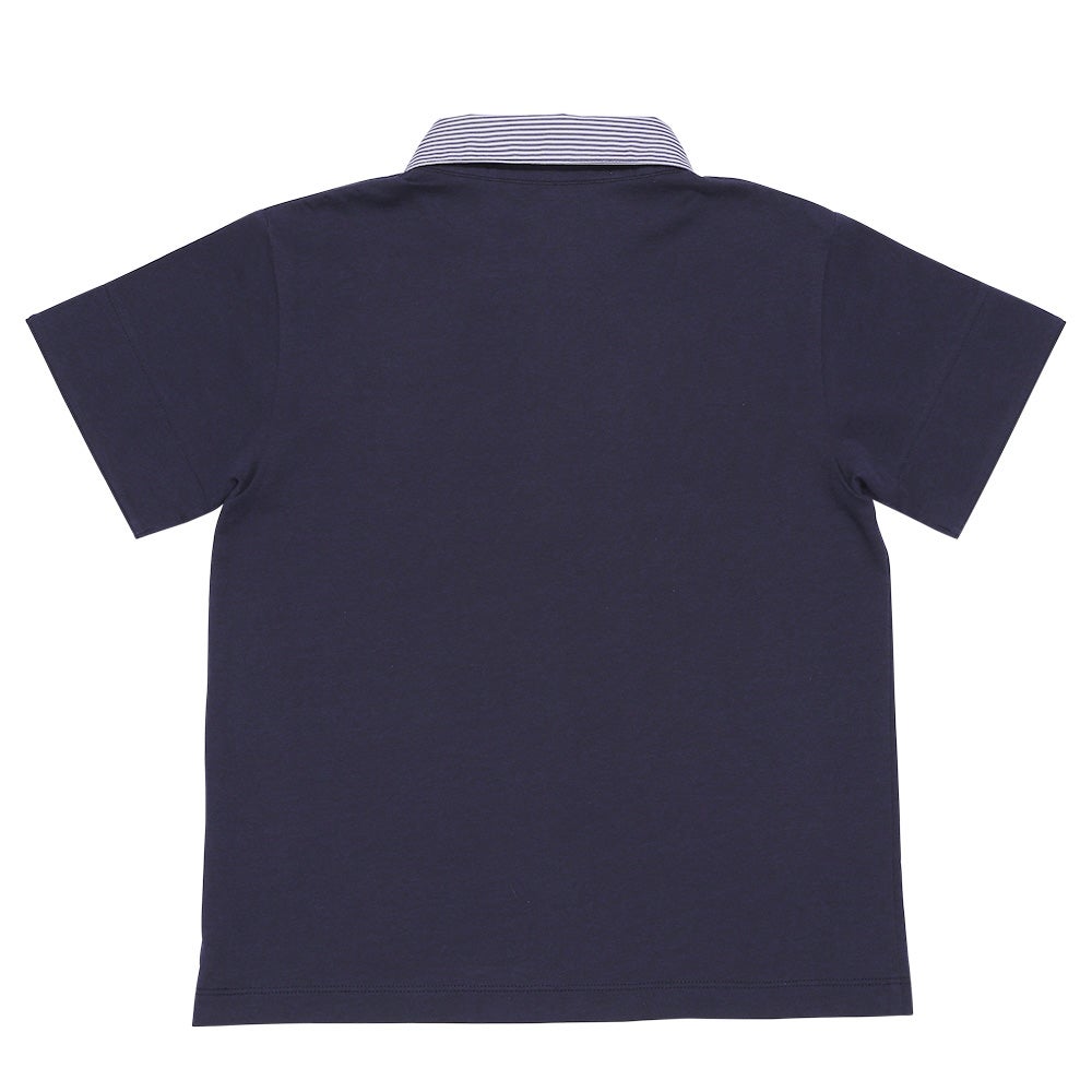 ベビー服 男の子 子ども服 こども キッズ ジュニア 綿 コットン ストライプ 襟付き　ロゴワッペン　ティーシャツ