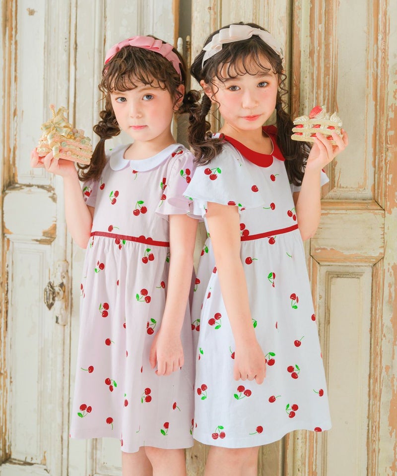 プチプラベビー服ならmoononnonがおすすめ!襟付き さくらんぼ ワンピース