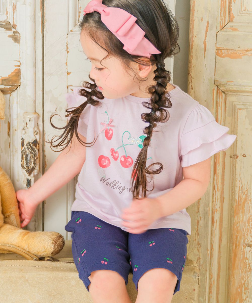TIME SALE】綿100％ さくらんぼ プリント フリルTシャツ｜ベビー・子供