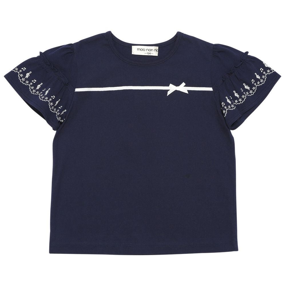 子供服 女の子 綿100％ 音符 リボン フリル ネイビー(06) 正面