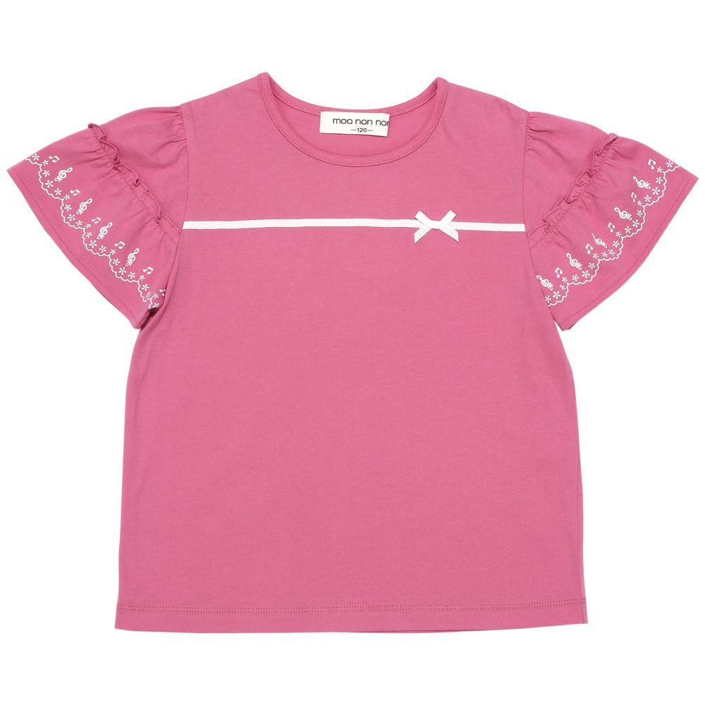 子供服 女の子 綿100％ 音符 リボン フリル ピンク(02) 正面