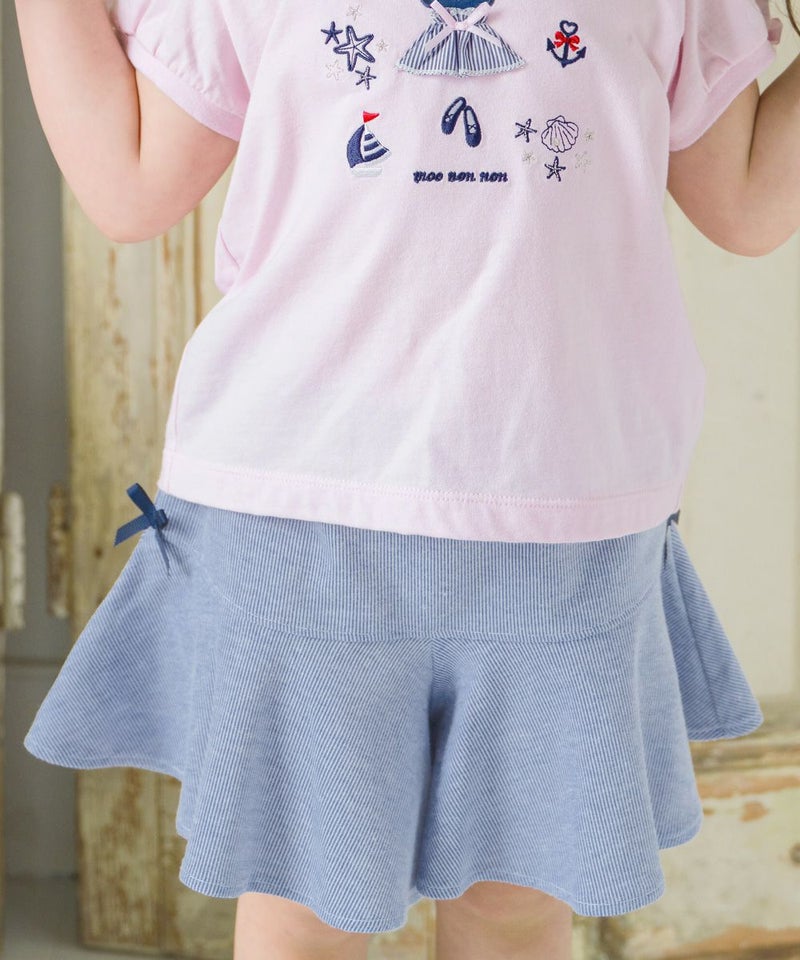 プチプラベビー服ならmoononnonがおすすめ!ストライプ柄 リボン付 キュロットパンツ
