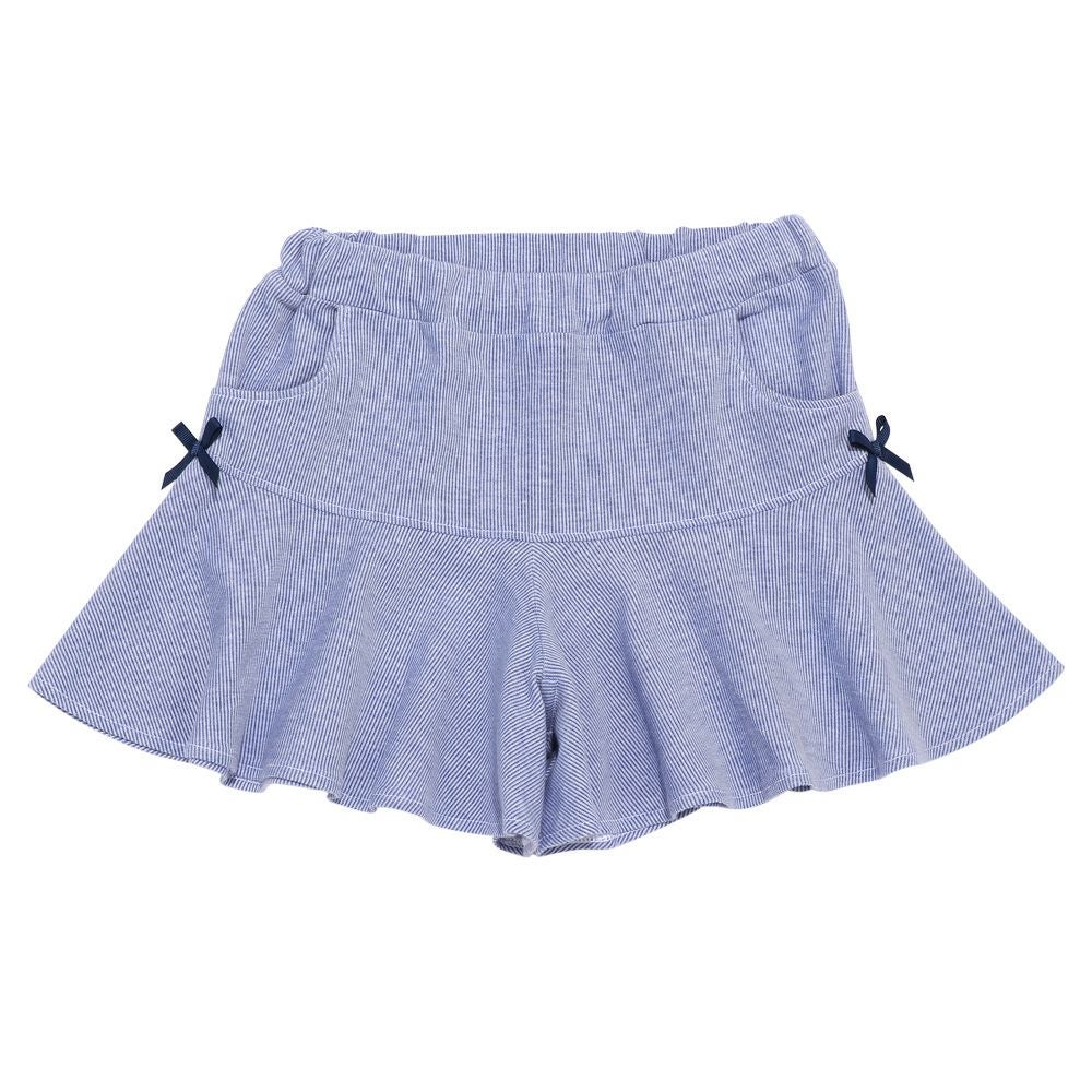 ベビー服 女の子 ストライプ柄 リボン付 キュロットパンツ ブルー(61) 正面