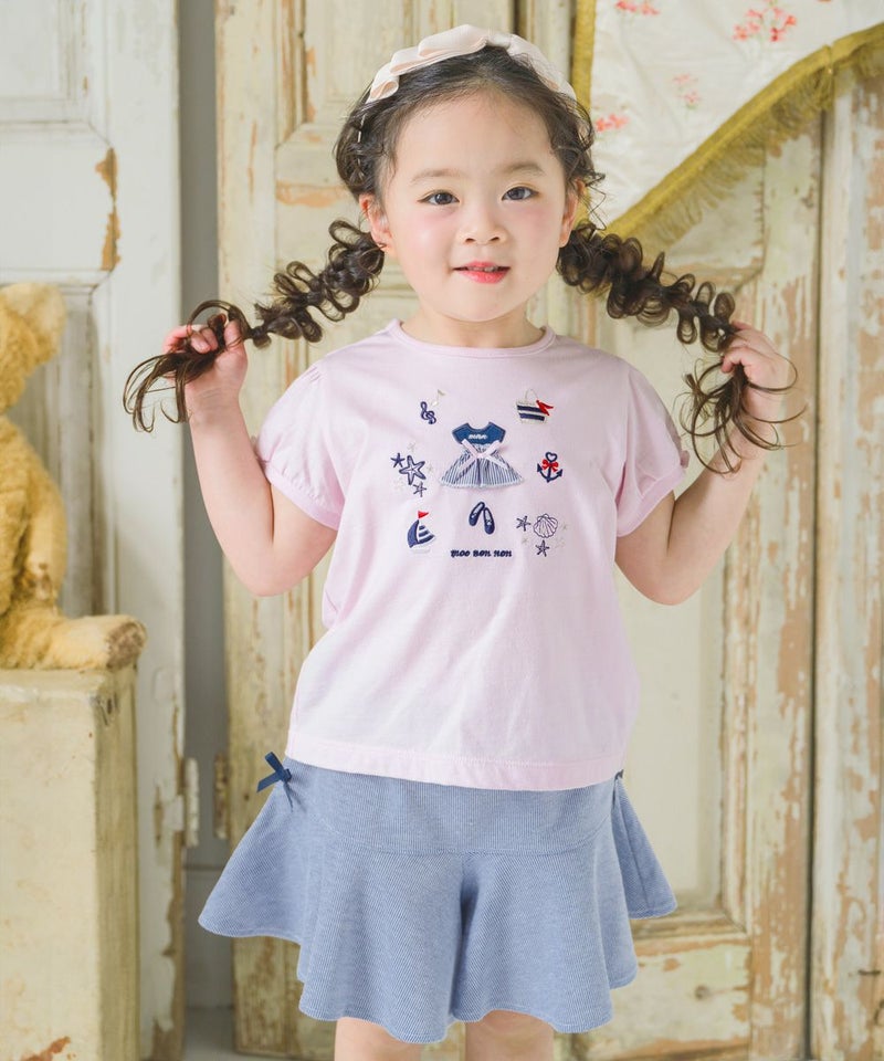 プチプラベビー服ならmoononnonがおすすめ!ストライプ柄 リボン付 キュロットパンツ