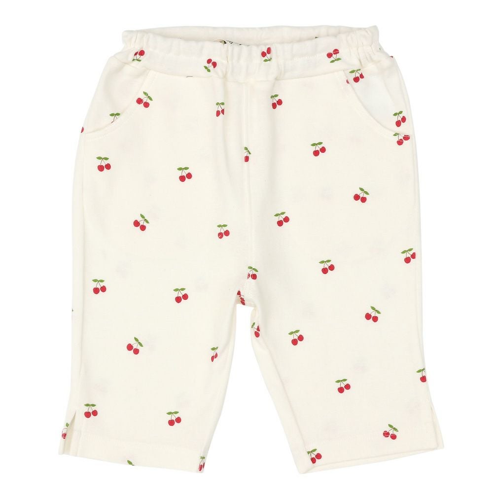 ベビー服 女の子 綿 さくらんぼ柄 プリント パンツ オフホワイト(11) 正面