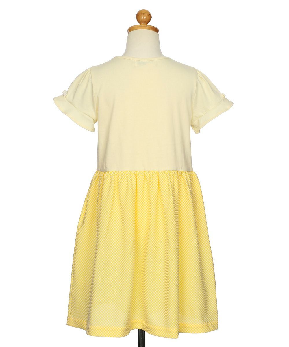 ベビー服 女の子 さくらんぼ柄 リボン付き ギンガムチェック  ドッキングワンピース イエロー(04) トルソー背面