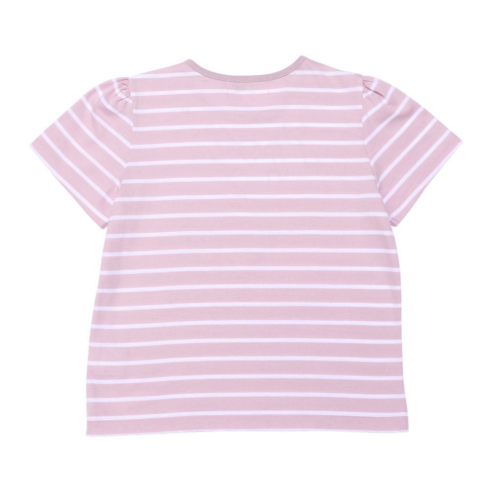 ベビー服 女の子 綿100％ リボン 刺? ボーダー Tシャツ ピンク(02) 背面