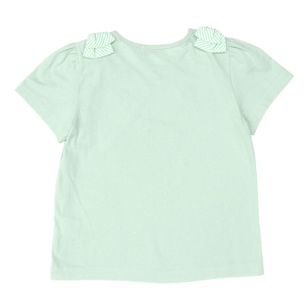 ベビー服 女の子 綿100％ リボン付き 音符柄 Tシャツ グリーン(08) 背面
