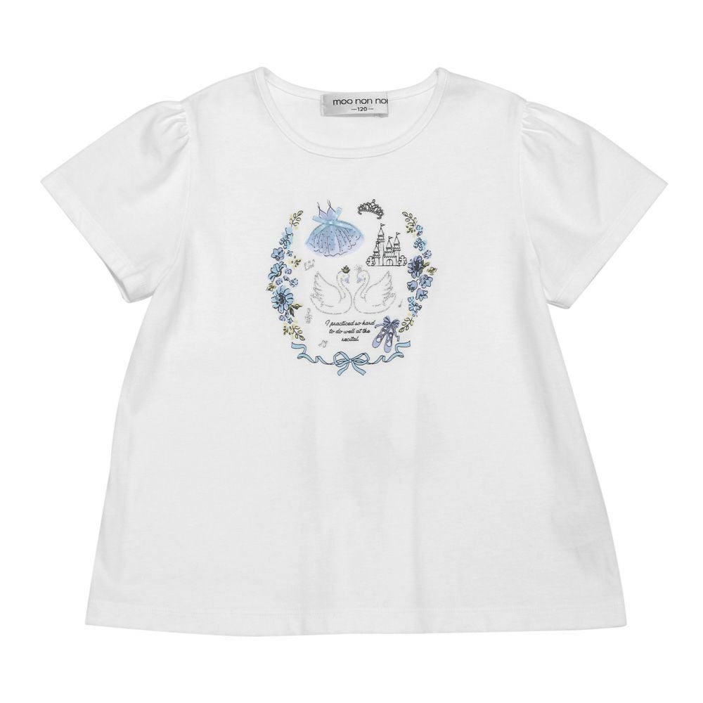 ベビー服 女の子 ラメ キラキラ プリント リボン付き Tシャツ オフホワイト(11) 正面