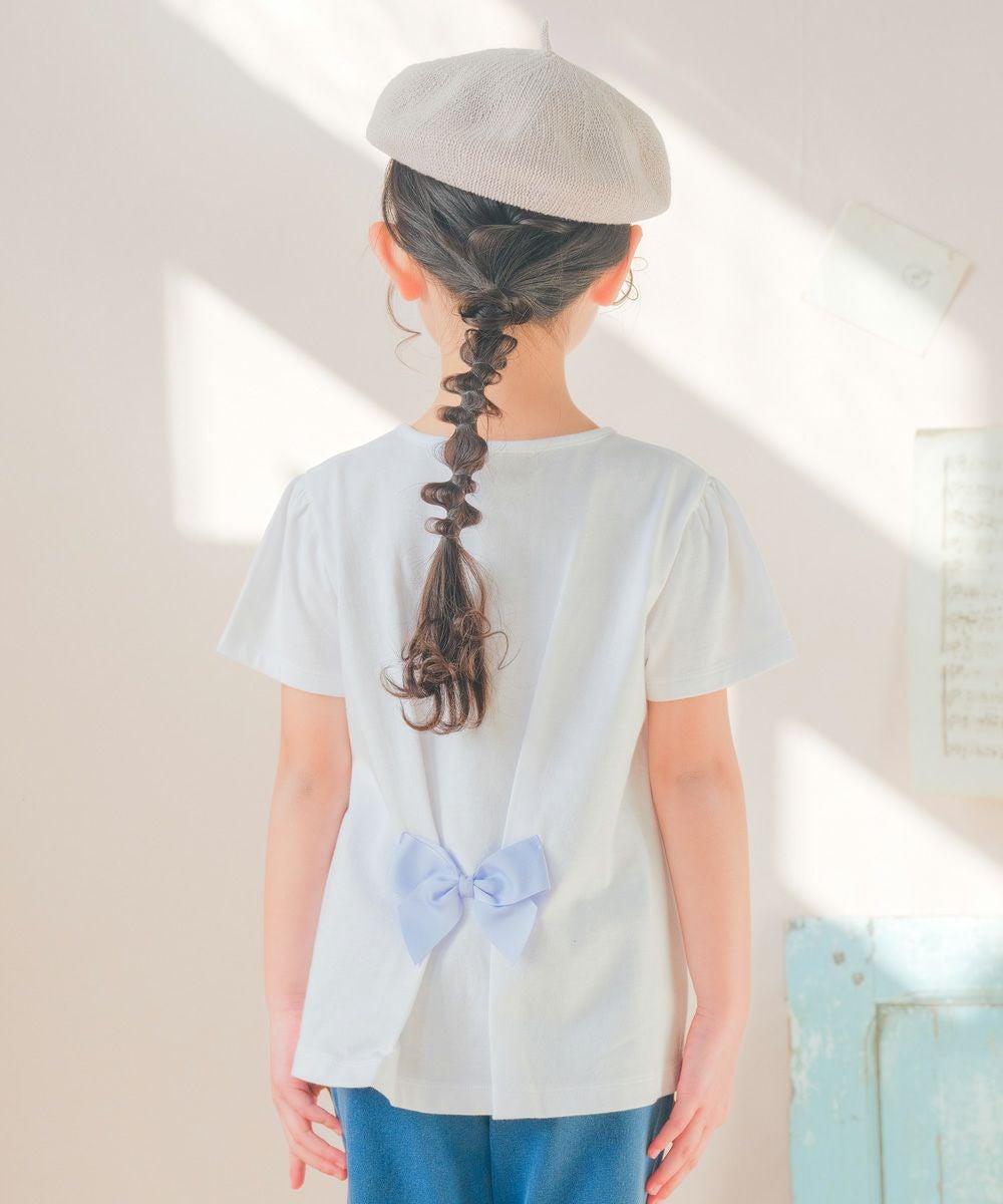 ベビー服 女の子 ラメ キラキラ プリント リボン付き Tシャツ オフホワイト(11) モデル画像2