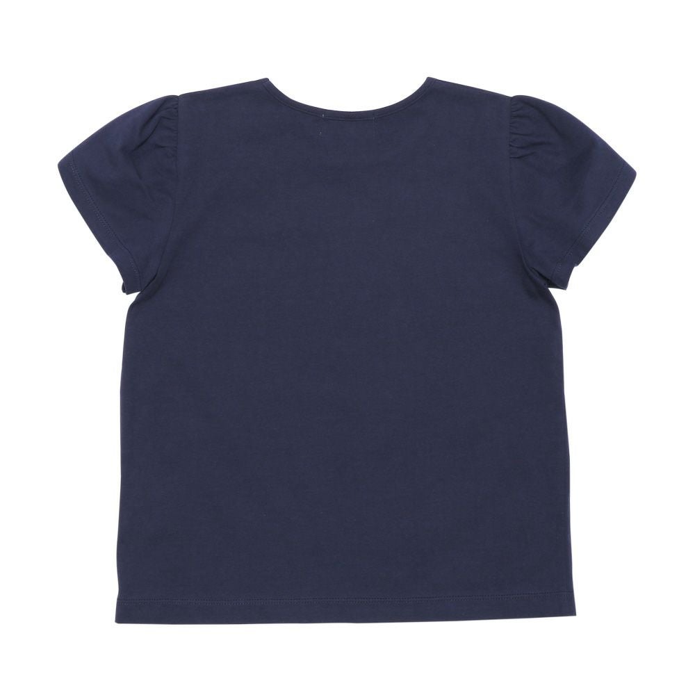 ベビー服 女の子 綿100% 音符 リボン付き チューリップ袖 Tシャツ ネイビー(06) 背面